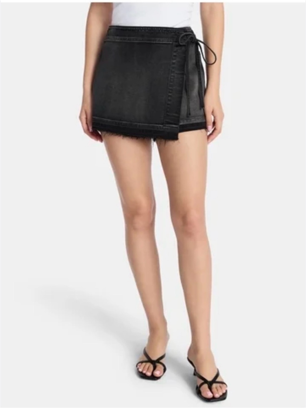 Black Wrap Denim Mini Skirt with Side Tie